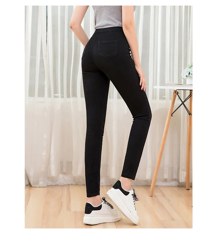 Женские узкие джинсы стрейч LEIJIJJEANS, черные повседневные брюки-карандаш, джинсы с высокой посадкой, полной длины, с эффектом пуш-ап, большие размеры, лето