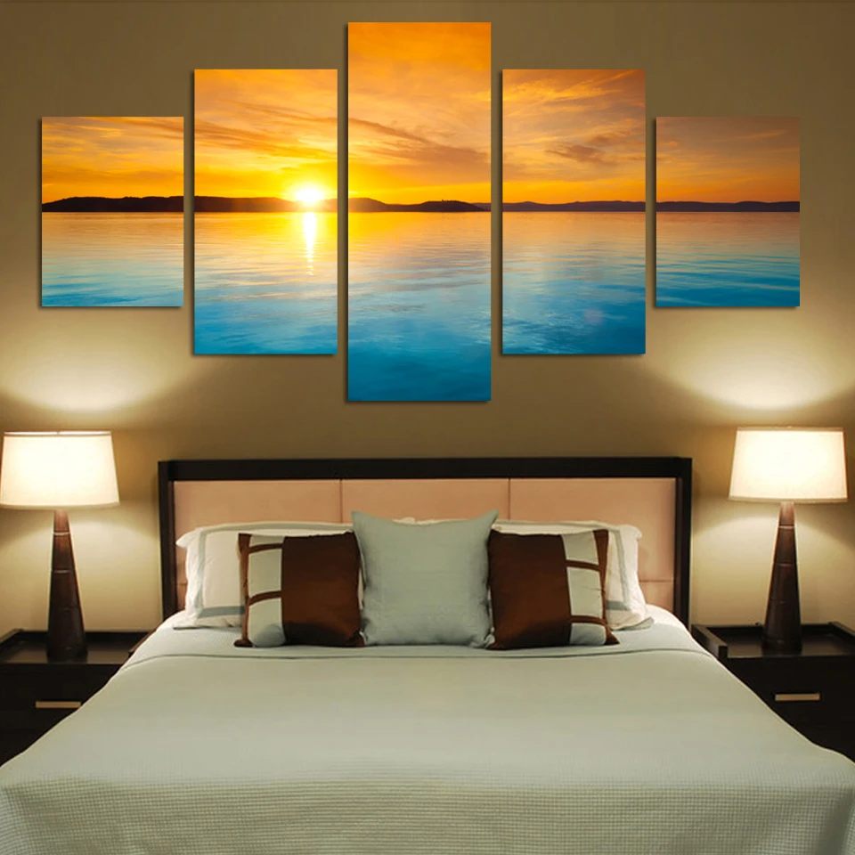 

5 Pieces Landscape Canvas Poster Nature Blue Sea Sunset HD Prints Wall Art Painting Unframed Splendid For Living Room Home Decor