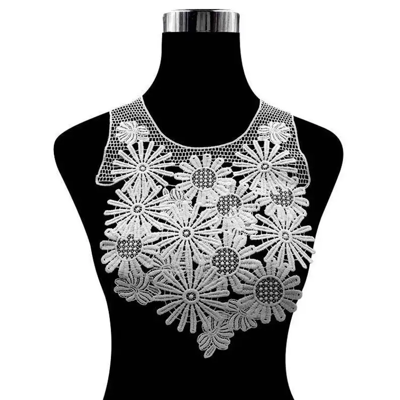 

Black white bridal sunflower venise lace collar applique, O shape water soluble neckline collar motiy sold by per piece