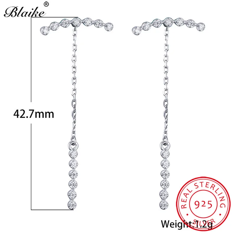 

Minimalist Long Chain Dangle Earrings 925 Sterling Silver Drop Earrings For Women White Crystal Zircon Bridal Wedding Jewelry CZ