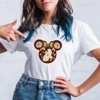 disney animated films minine mouse head series beauty and the beast white tops summer kawaii printing pattern fashion clothes