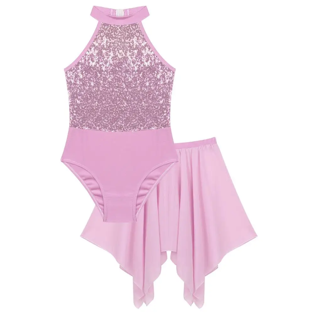 Расшитое блестками для балетное трико с Асимметричная шифоновая юбка комплект