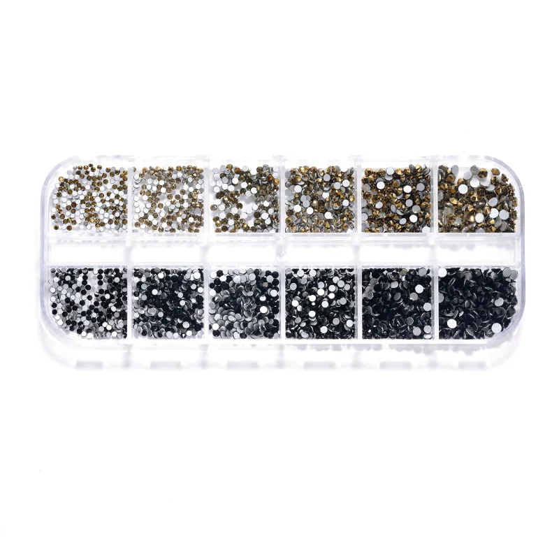 

12 Grid Long Strip Box AB Crystal Rhinestone Flat Bottom Diamond Super Flash Luxury Mixed Shape DIY Nail Decorations Creativity