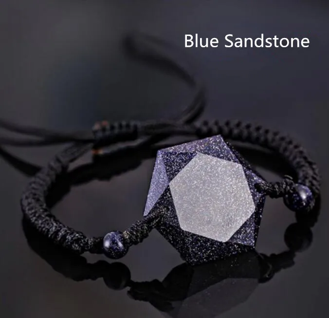 Прямая поставка черный браслет из обсидиана с шестью звездами голубой песчаник
