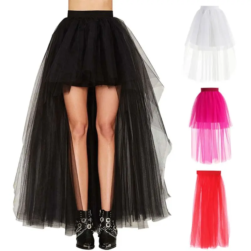 

Модная женская юбка, новая пикантная сетчатая юбка в стиле панк, асимметричная спереди, короткая сзади, длинная Пышная юбка-пачка, эластична...