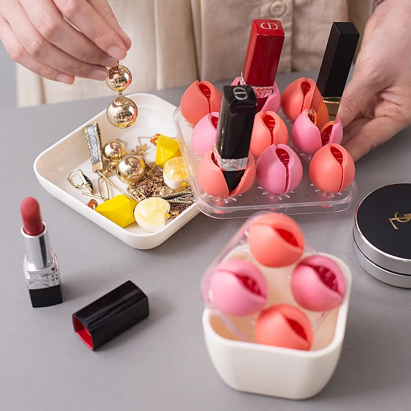 

Flower bud shape lipstick holder,Desk Organizer for brushes,Plastic Makeup brushes stand,Bathroom organizer for cosmetics
