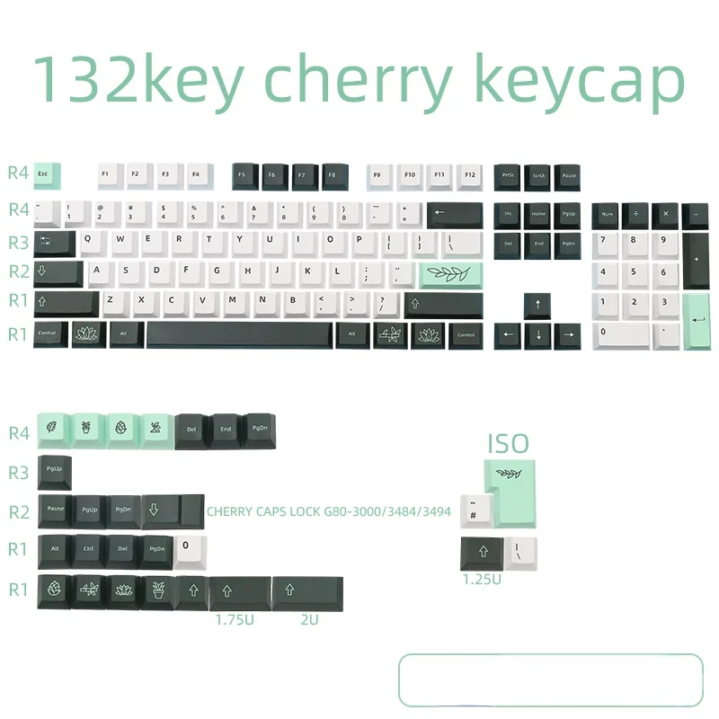 

132 Keys Botanical Dye Sub Keycaps Cherry Profile PBT Keycap Set for 61/64/68/71/84/87/96/980/104/108 Mechanical Keyboards