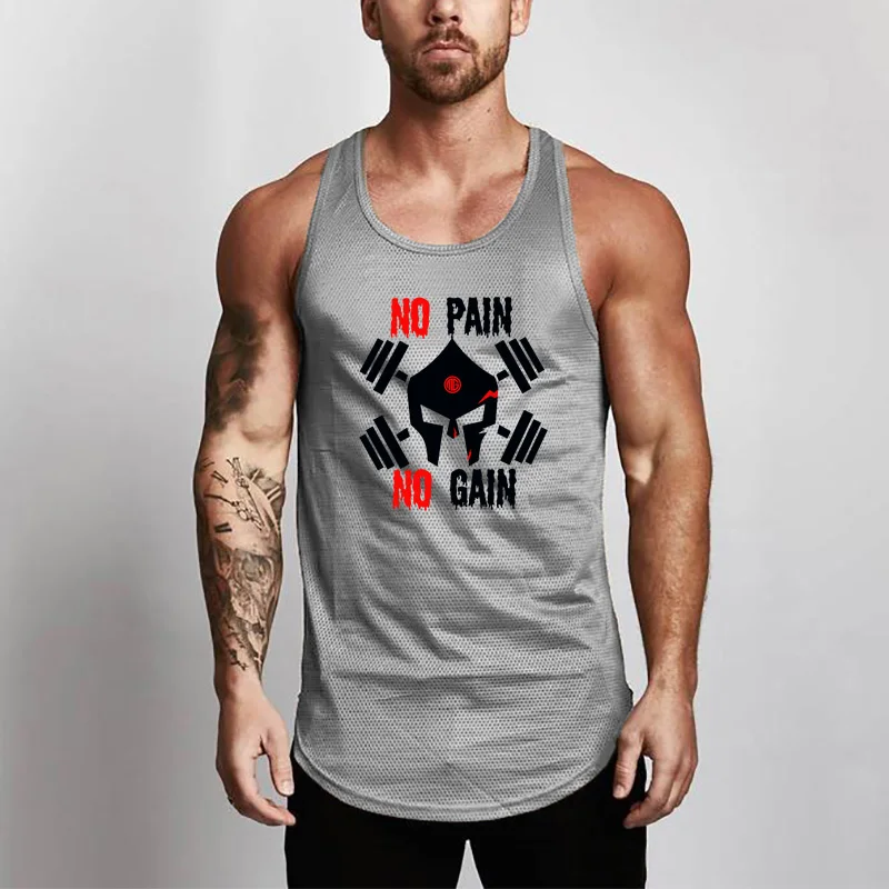 Muscleguys Men's Compression Sleeveless Tight Shirt Fitness Workout Vest Bodybuilding Tank Top quick drying Mesh Gyms clothing - Цвет: Серый