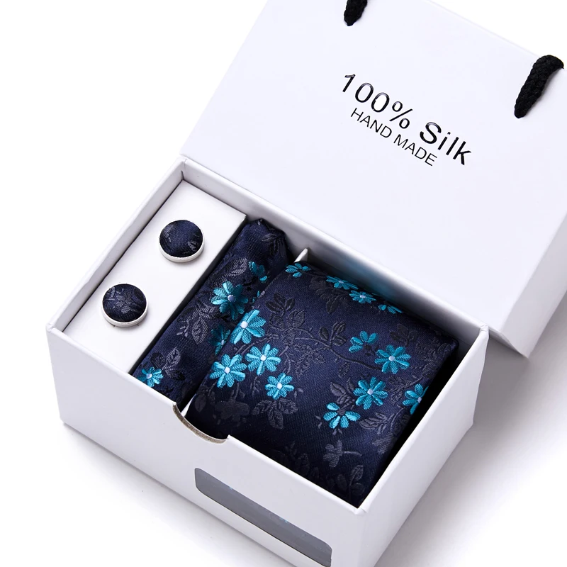 

Высококачественный тканый Шелковый Подарочный галстук карманные квадраты набор запонок коробка для галстука мужские серые в горошек свад...