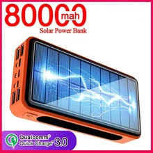 80000mAh Solar Power Bank for Xiaomi IPhone Battery Panel with Camping Light 4USB External Battery Powerbank Fast Charger