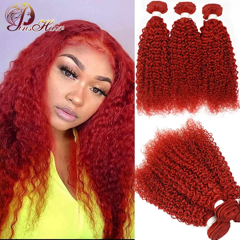 Перуанские волосы Pinshair 99j красные пучки волос бордовые афро кудрявые