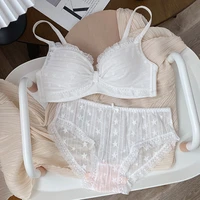 girls underwear pure desire white mesh star lace bow bra set without steel ring latex gather bra set feminine girl underwear set