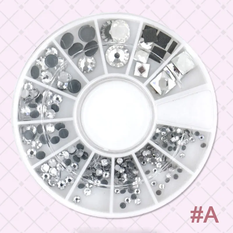 A Коробка DIY Nail Art AB Стразы для ногтей квадратной формы круглые многоразмерные круглые наклейки для украшения различных цветов 3D Белый SIMINAIL - Цвет: A