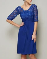 a line mother of the bride dress plus size v neck knee length chiffon lace half sleeve wedding guest gowns