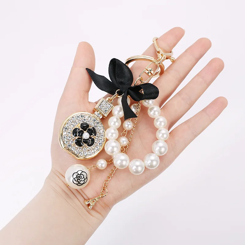 Imitation Pearl Perfume Bottle Keychain - Car Key Ring Holder, Bag Charm Pendant, Bow Fashion Keyring Accessories image 6