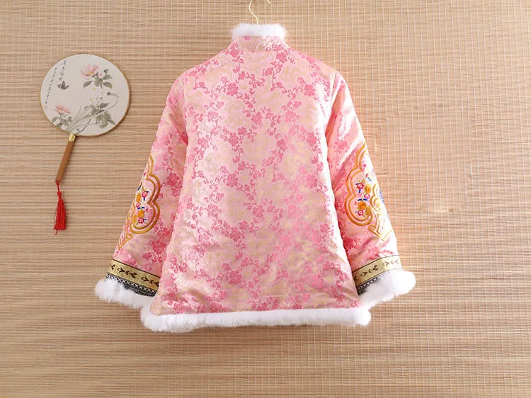 Высококачественная зимняя женская куртка топ в китайском стиле с вышивкой