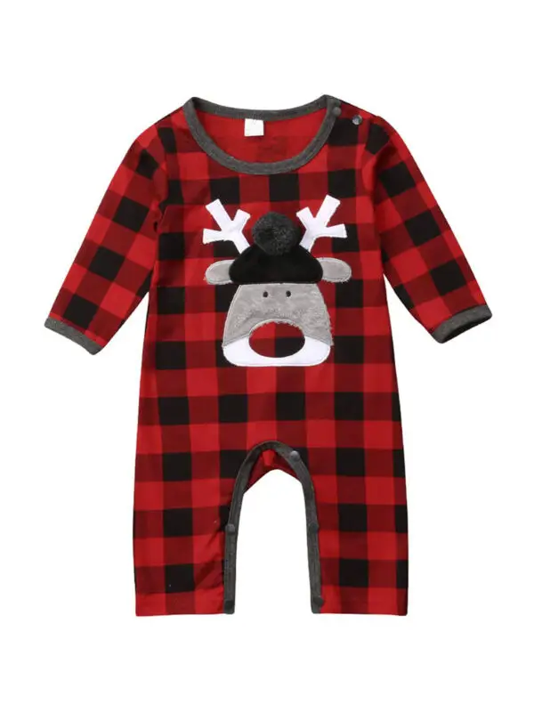 

Newborn Baby Boy Girl Xmas Deer Plaid Romper Jumpsuit Playsuit Clothes Outfits