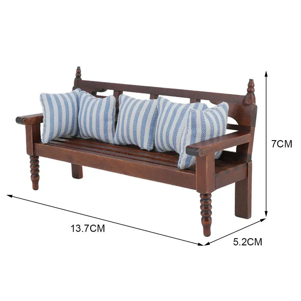 

1:12 Miniature Furniture Doll House Wooden Sofa With 4 Pillows Room Decoration Dollhouse Miniature Furniture For Children Toys