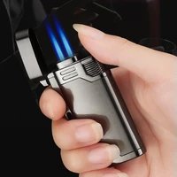 ultra thin metal mini two torch turbo lighter flints gas lighter cigarette lighters cigar smoking accessories gadgets for men