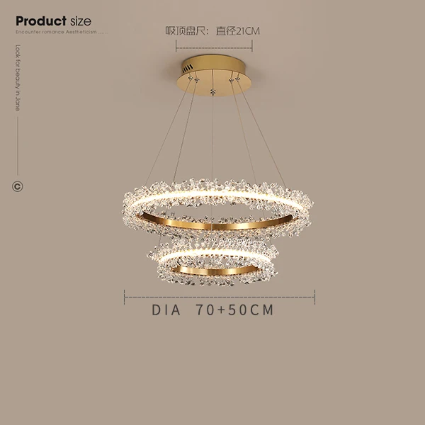 Dia70 Dia50cm gold Креативные Золотые круглые кольца, комбинированный светодиодный Кристалл, роскошные хрустальные люстры для гостиной, спальни, черная Подвесная лампа - Цвет абажура: Dia70 Dia50cm gold
