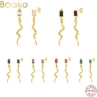 BOAKO 100% 925 пробы Серебряные 6 цветов циркониевые CZ Змея серьги-гвоздики с животными длинный пирсинг Pendientes 2021 трендовые ювелирные украшения