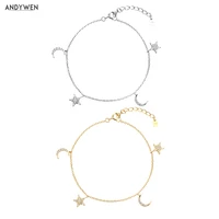 andywen 2020 new 925 sterling silver star moon charm bracelet chain women luxury fashion jewelry luxury crystal party jewelry