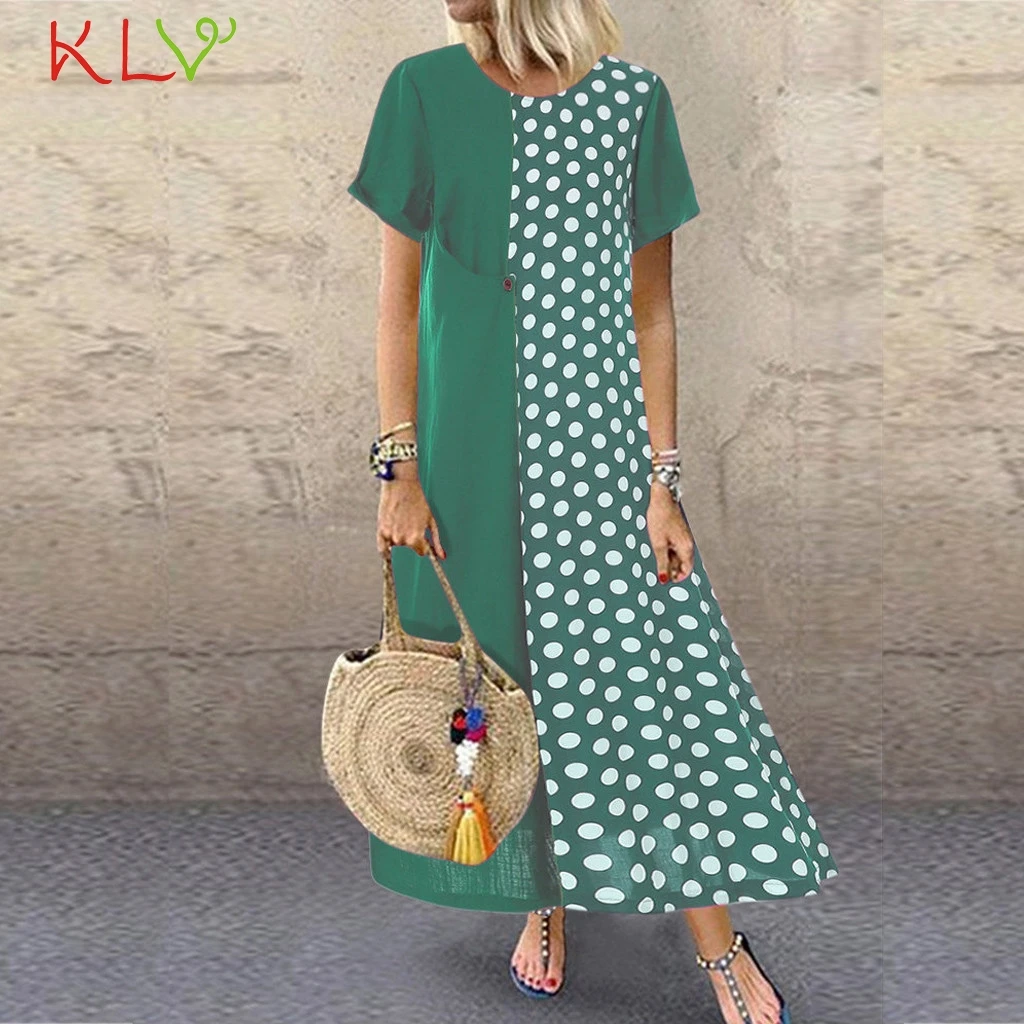 Длинные платья повседневные летние лоскутные в горошек Boho для женщин плюс размер