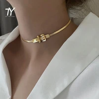 classic watch buckle shape titanium steel choker necklace for woman new korean fashion jewelry gothic girls sexy clavicle chain