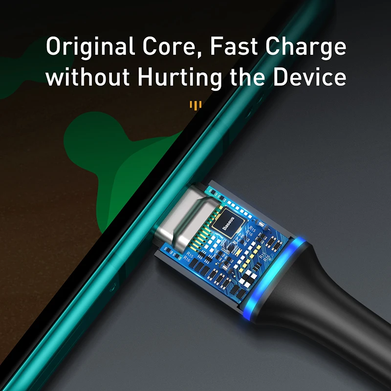 Кабель для зарядки BASEUS USB Type C световой индикатор красный черный|Кабели мобильных