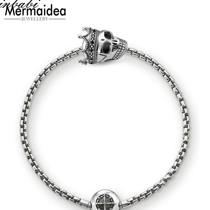 Череп Король бусы кулон браслет посеребренные ювелирные изделия модный