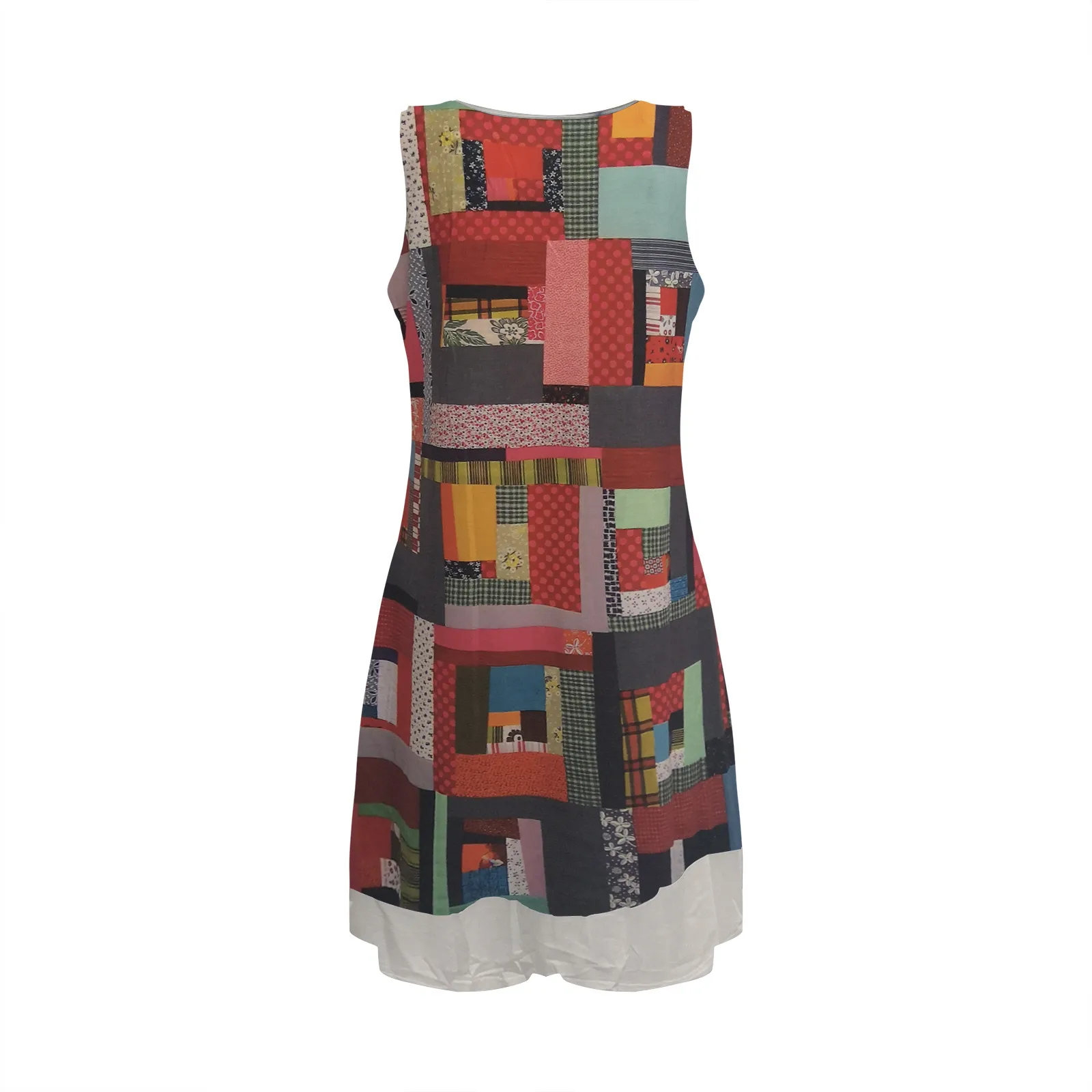 

Fashion Women's Summer Vestidos Elegantes Para Mujer Women's Summer Fashion Casual Round Neck Print Sleeveless Splicing Dress