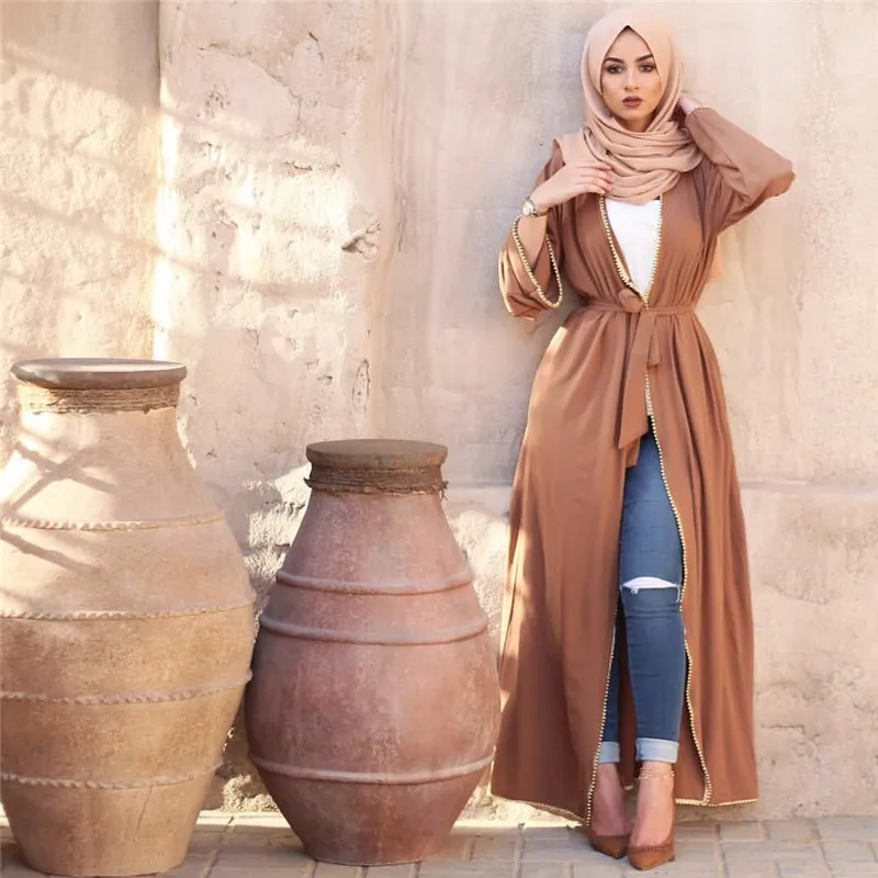 Ближний Восток Абаи мусульманских Для женщин Бисер турецкий длинное платье макси халат Рамадан исламский джильбаб Восточный кафтан из Дуб...