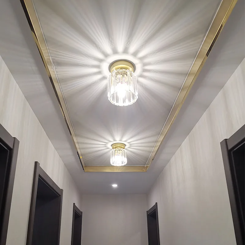 Хрустальная потолочная лампа для балкона коридора входа золотые черные круглые