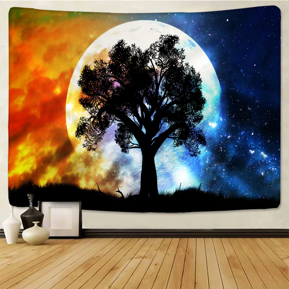 Psychedelic гобелен луна большое дерево печать на стене подвесное украшение хиппи