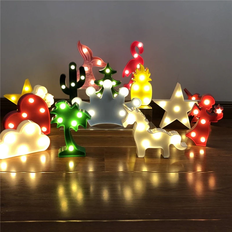 

Cartoon Night Lights Unicorn/Flamingo/Cactus/Pineapple/Cloud/Star/Shell/Heart LED Table Lamp For Children's Bedroom Decoration