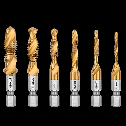 

6PCS Hex Shank Compound Tap Titanium Plated HSS Screw Thread Metric Tap Drill Bits Screw Machine M3 M4 M5 M6 M8 M10 Hand Tools