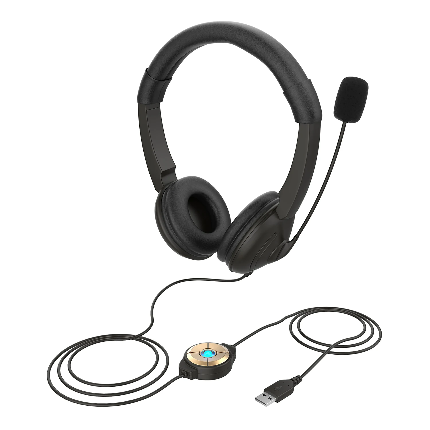 

USB Wired Headset Adjustable Headband On Ear Computer Headphone Noise Cancelling with Mic Call Center Earphone Volume Control