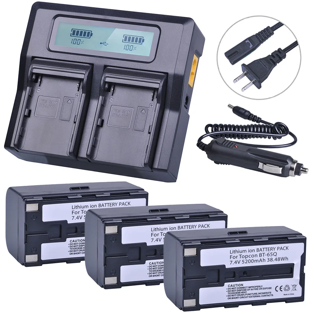 

3Pcs 7.4V 5200mAh BT-65Q BT65Q Li-Ion Battery + Rapid LCD Dual Charger Kits for Topcon GTS 900 and GPT 9000 Total Station