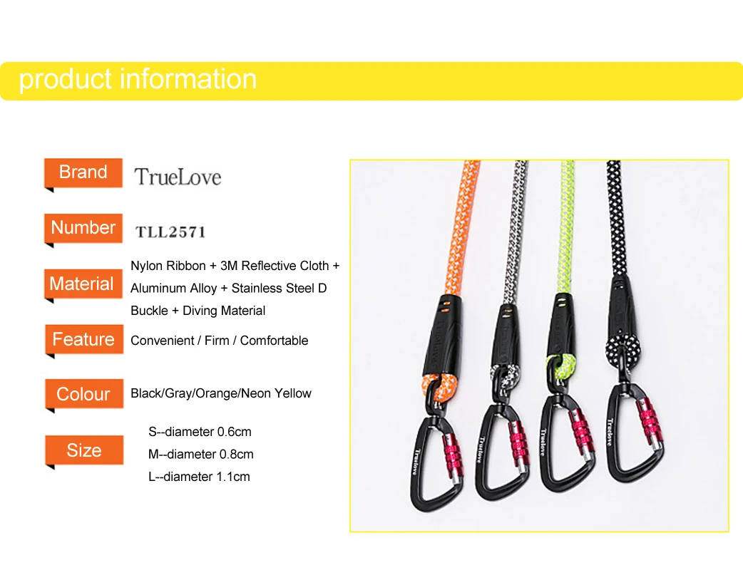TrueLove Dog Leash Reflective Material Is Woven Into The Round Rope Suitable for large and medium dogs Walking climbing TLL2571