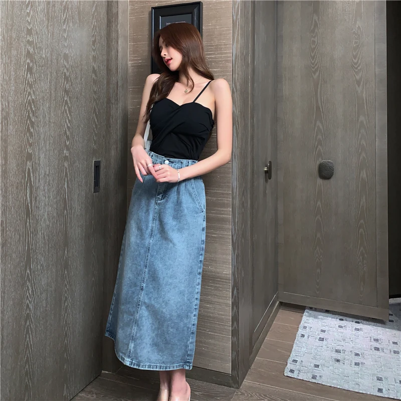 

Lady Denim Skirt 2021 New Spring Summer Women All-Match Korea Slim High Waist Backage Hip Skirt Plus Size