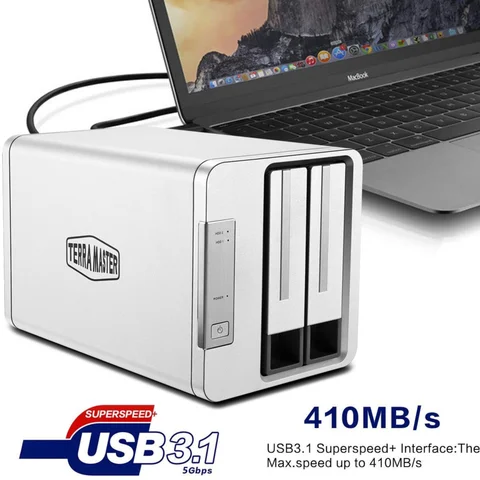 Внешний жесткий диск TERRAMASTER D2-310, USB Type-C, корпус RAID, USB3.0 (5 Гбит/с), 2 отсека, RAID-накопитель (без дисков)