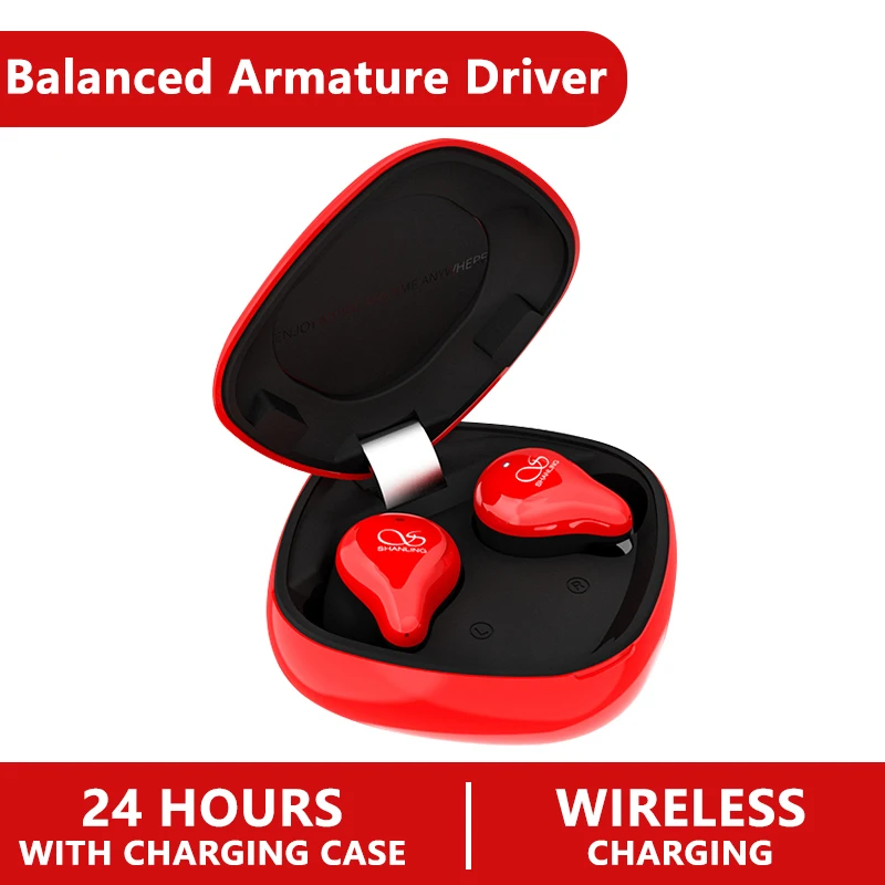 Red Shanling MTW100 беспроводные наушники TWS Bluetooth 5,0 IPX7 водонепроницаемые беспроводные наушники-вкладыши - Цвет: Red