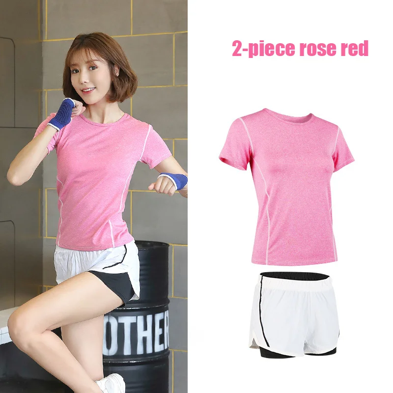 2-piece rose red 2 5 шт. Набор для йоги для женщин одежда Бюстгальтер Спортивный Бег Фитнес Женская футболка одежда для фитнеса тренировочный спортивный костюм набор - Цвет: 2-piece rose red 2