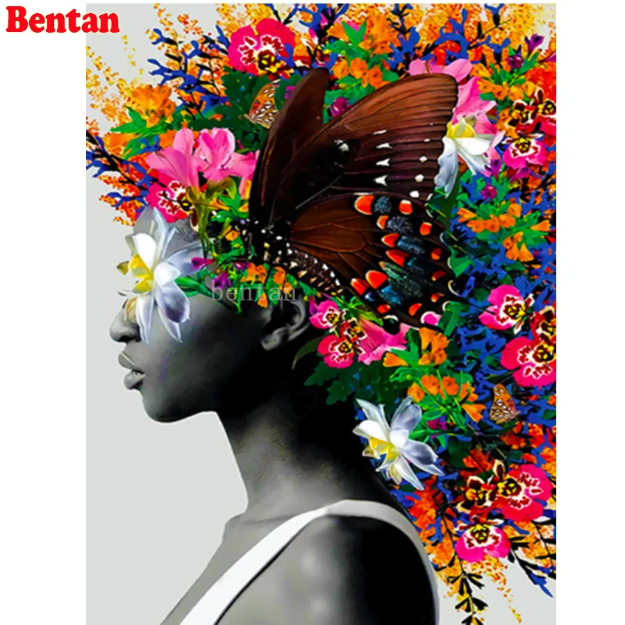 

DIY Diamond Painting cross stitch kits decorAbstract african girl butterfly birds Full drill square diamond Mosaic Embroidery