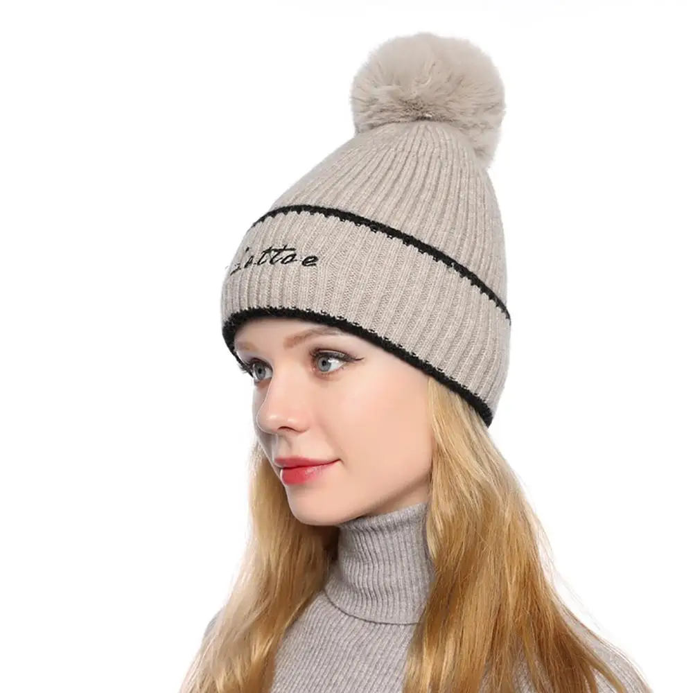 Модные женские шапки зимние теплые утолщенные вязаные защитные шапочки
