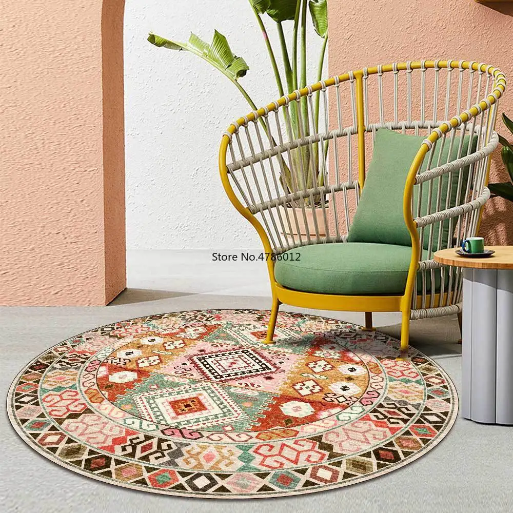 

150 см Европейский геометрический этнический стиль оранжевый розовый гостиная спальня подвесная корзинка на стул круглый напольный коврик ...