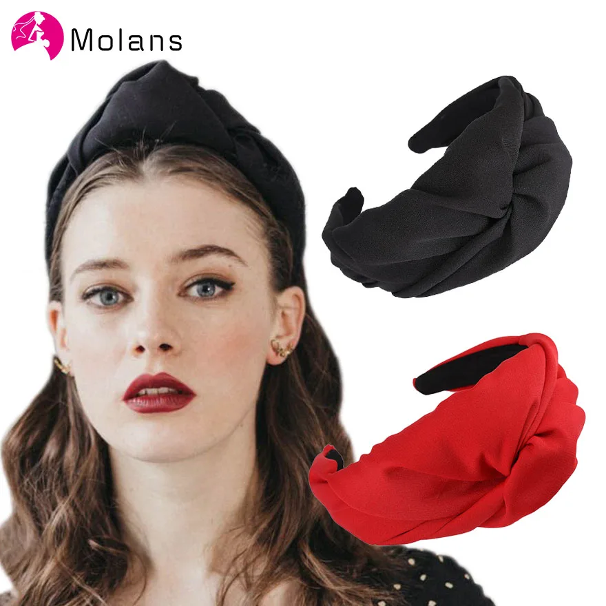 Женские обручи для волос Molans с большим перекрестным узлом однотонные 2020 зимние
