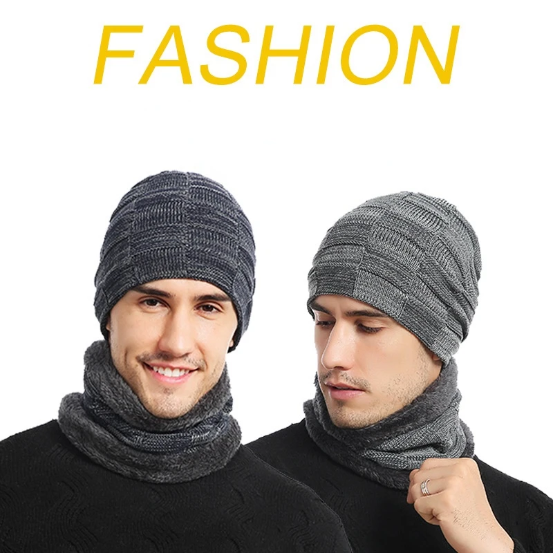 

Winter Beanie Hat Scarf Set Warm Knit Hat Skull Cap Neck Warmth Padded Wool Lining Winter Hats and Scarves Men and Women Bonnet