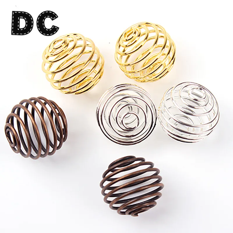 

50pcs/lot Gold/Silver/Rhodium Lantern Spring Spiral Bead Cages Pendants For Women Diy Fashion Jewelry Accessories Charms