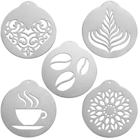 5 pcs stainless steel coffee stencils barista cappuccino arts templates coffee garland mould cake decorating tool